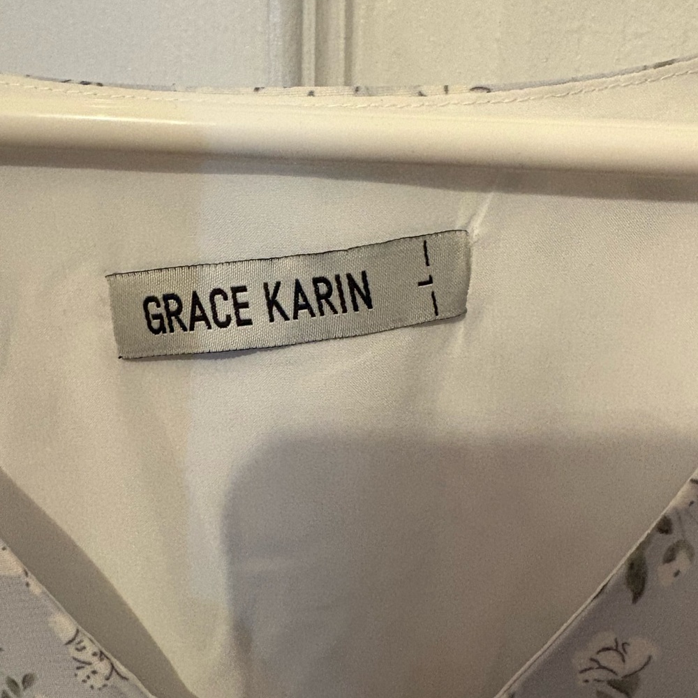 Grace Karin Floral Midi‎ Dress in Light Gray - Picture 3 of 4